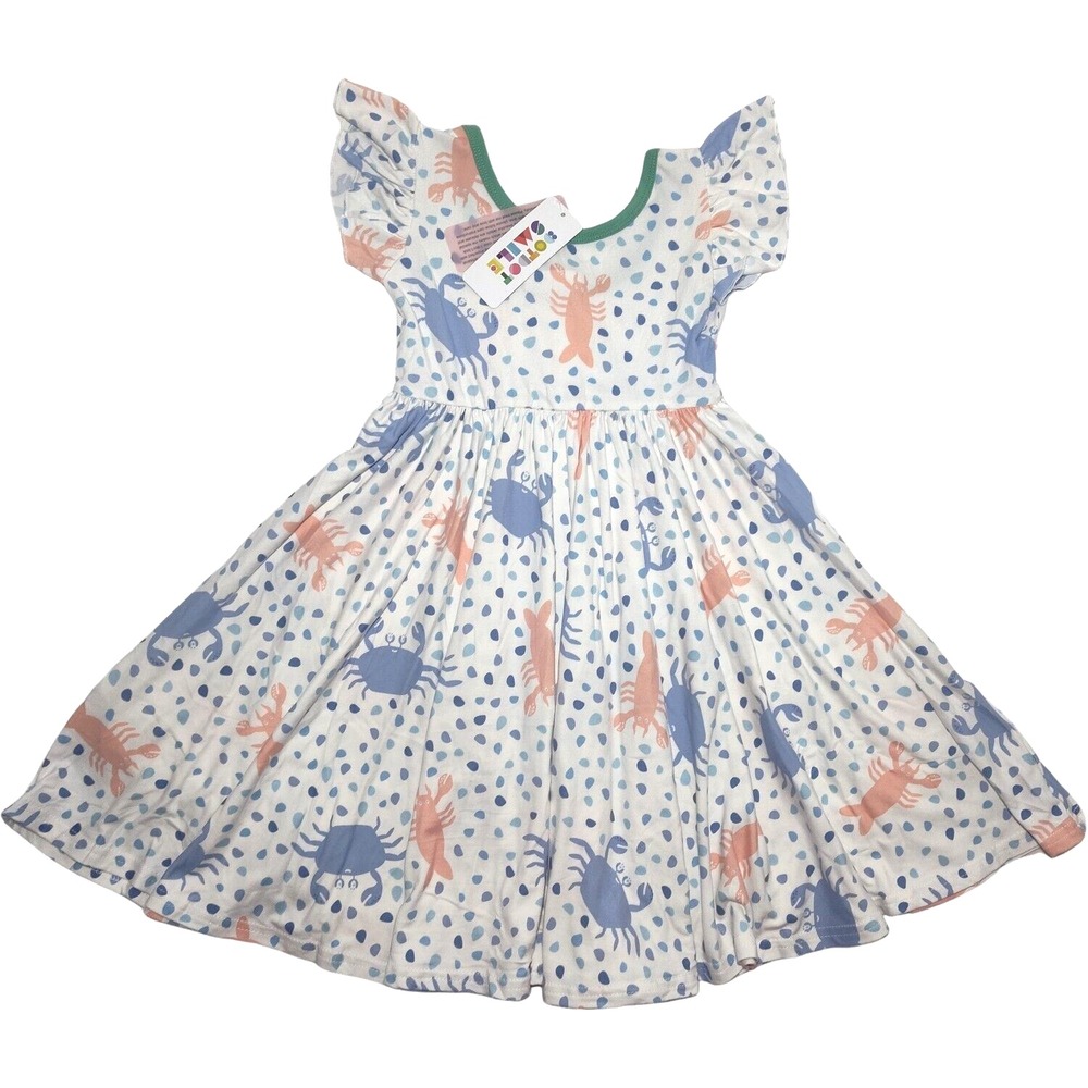 Dot Dot Smile Girls 5 6 White Crab Lobster Blue Polka Dot Empire Twirl Dress NWT